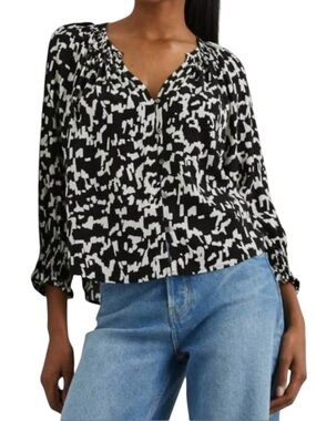 Rails Mariah Button-up Split Neck Blouse with smocked cuffs XL Ebony Texture